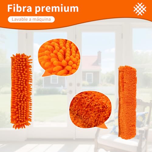 Miniatura 5 de Mloqi Limpiacristales Con Mango Extensible 326cm , Limpiador De Ventanas Con Escobilla De Silicona Paños De Microfibra, Kit Limpiacristales Profesional Naranja