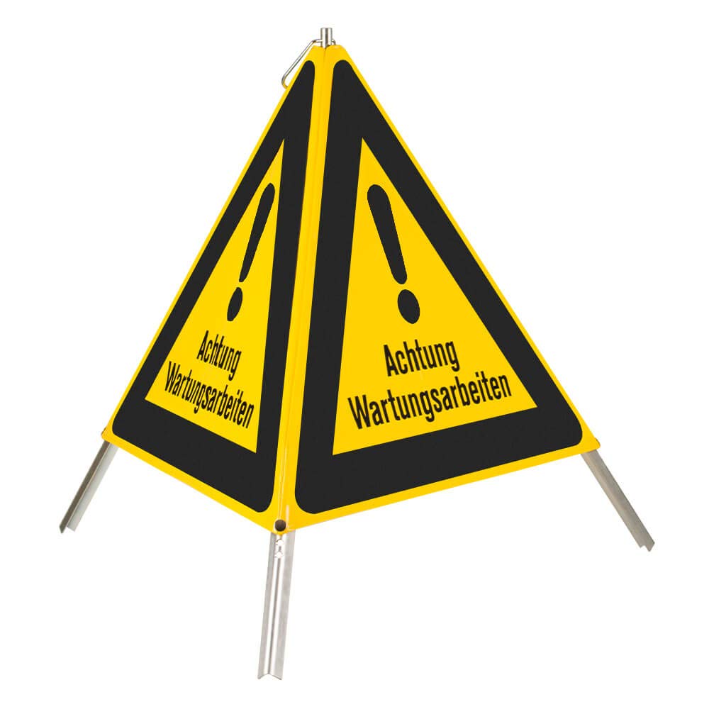 Faltsignal Achtung Wartungsarbeiten NISSEN, gelb/schwarz, SL 70 cm, Art.-Nr. 607895 | Faltsignal | Warnpyramide | Warnsymbol