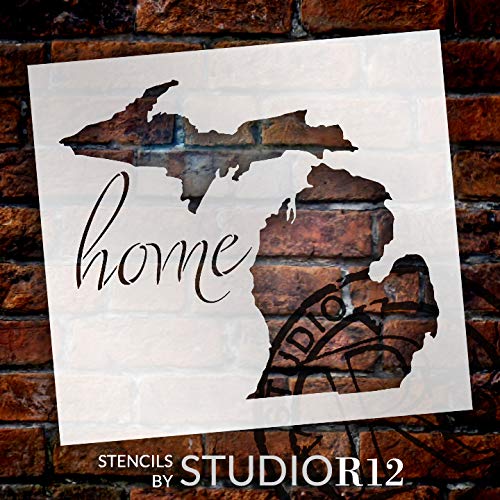 Home - Michigan - State Stencil - By Studior12 | Reusable Mylar Template | Use To Paint Wood Signs - Pallets - Pillows - T-Shirts - Diy Home Decor - Select Size (13" X 13") #TOP1