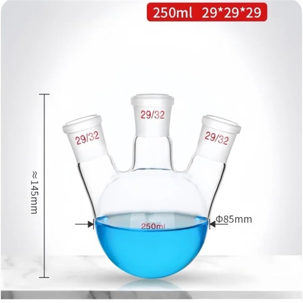 Attrezzature e forniture di laboratorio Pallone da distillazione a fondo tondo con tre colli obliqui laboratorio 10~250 ml, in vetro borosilicato a