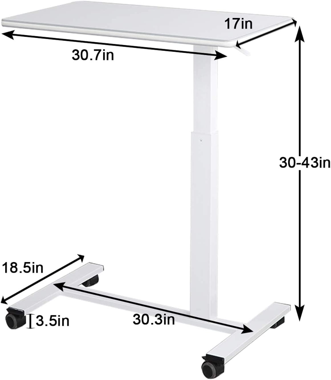Hospital Bed Table Bedside Table Lap Desk for Laptop and Writing Medical Bedside Table Height Adjustable Standing Desk Overbed Table with Wheels (White) : Health & Household