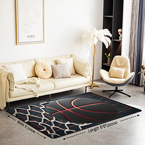 Loussiesd Basketball Floor Mat Home Decor Durable Indoor Entry Rug Sports Theme Basketball Court Welcome 3D Ball Pattern Rugs for Living Room Bedroom Soft Carpet Livingroom Entryway 100 * 150cm - Image 2