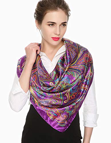 Corciova 35 X 35 Satin Square Silk Hair Scarf Wrap Headscarf Purple Paisley Curly Headband Sleeping At Night Fashion Bandana thumb #1