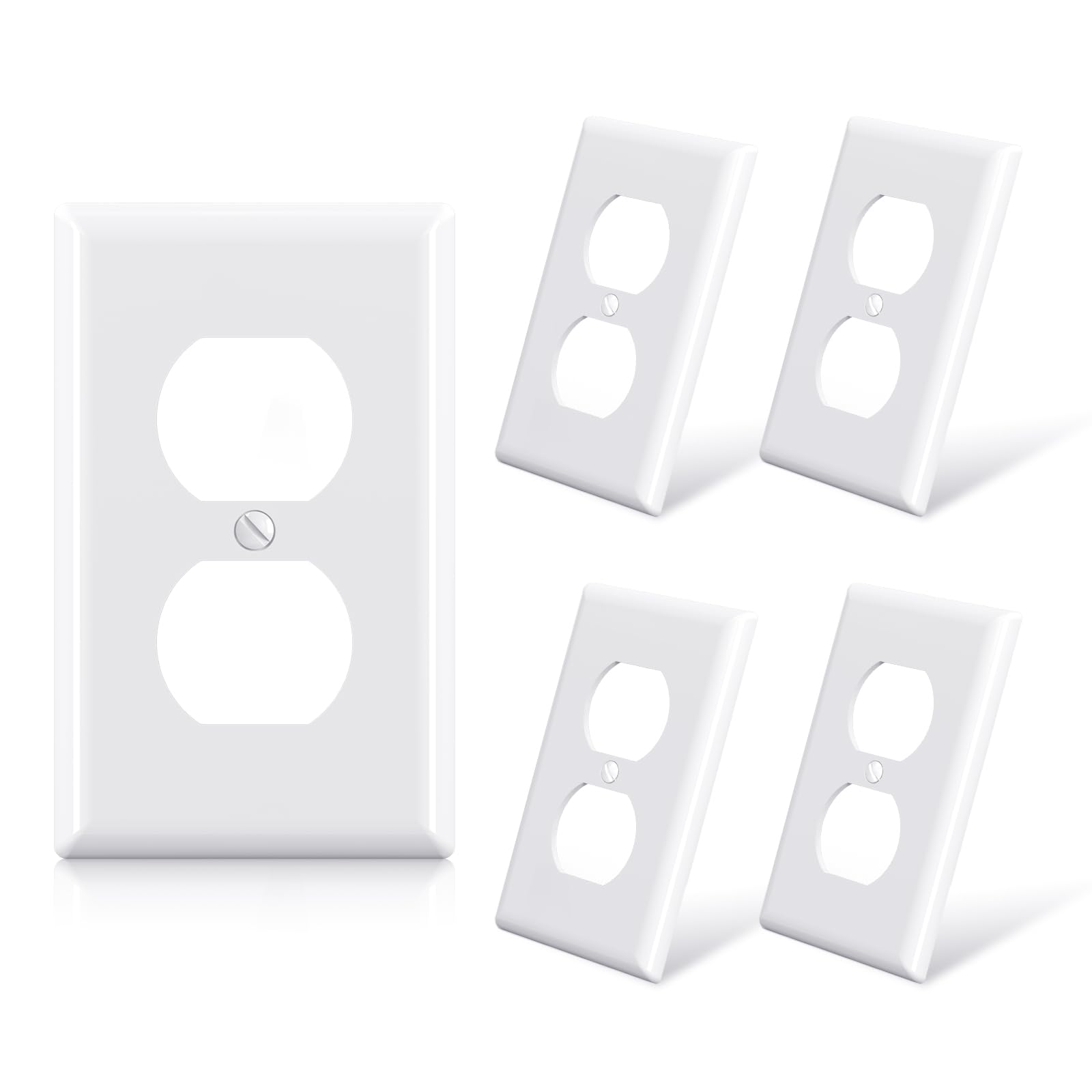 ELEGRP Duplex Receptacle Wall Plate, 1-Gang Standard Size Wall Outlet Covers, Unbreakable Polycarbonate Dual Outlet Faceplates Covers, UL Listed, Color-matched Screws Included (5 Pack, Glossy White)