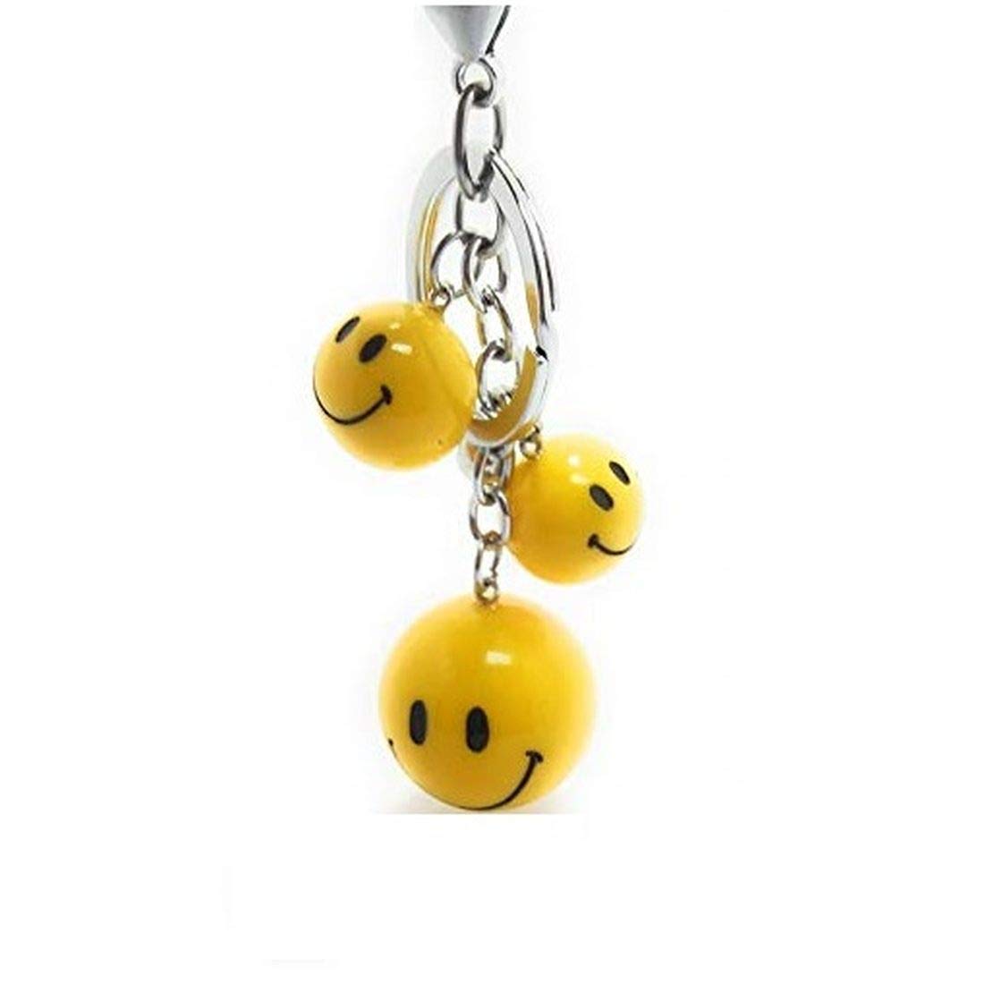 Fashio Accessories Smile Emoji ABS Keychain and Keyring (Yellow) (SMILY-YELLOW-3Ball-2PCS)