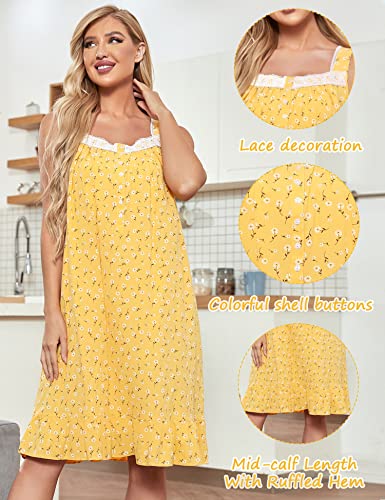 Mzrocr Nightgowns For Women Cotton Night Gown For Ladies Sleeveless Sleepwear Woven Lace Nightdress White Flower On Yellow Background 2X-Large #TOP3