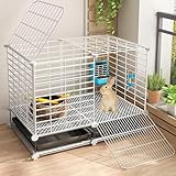 【GRAND ESPACE】Cette cage offre suffisamment d'espace à votre lapin for qu'il puisse s'étirer et se déplacer confortablement, favorisant ainsi sa santé. Équipée de roulettes, elle est facile à déplacer et à nettoyer.