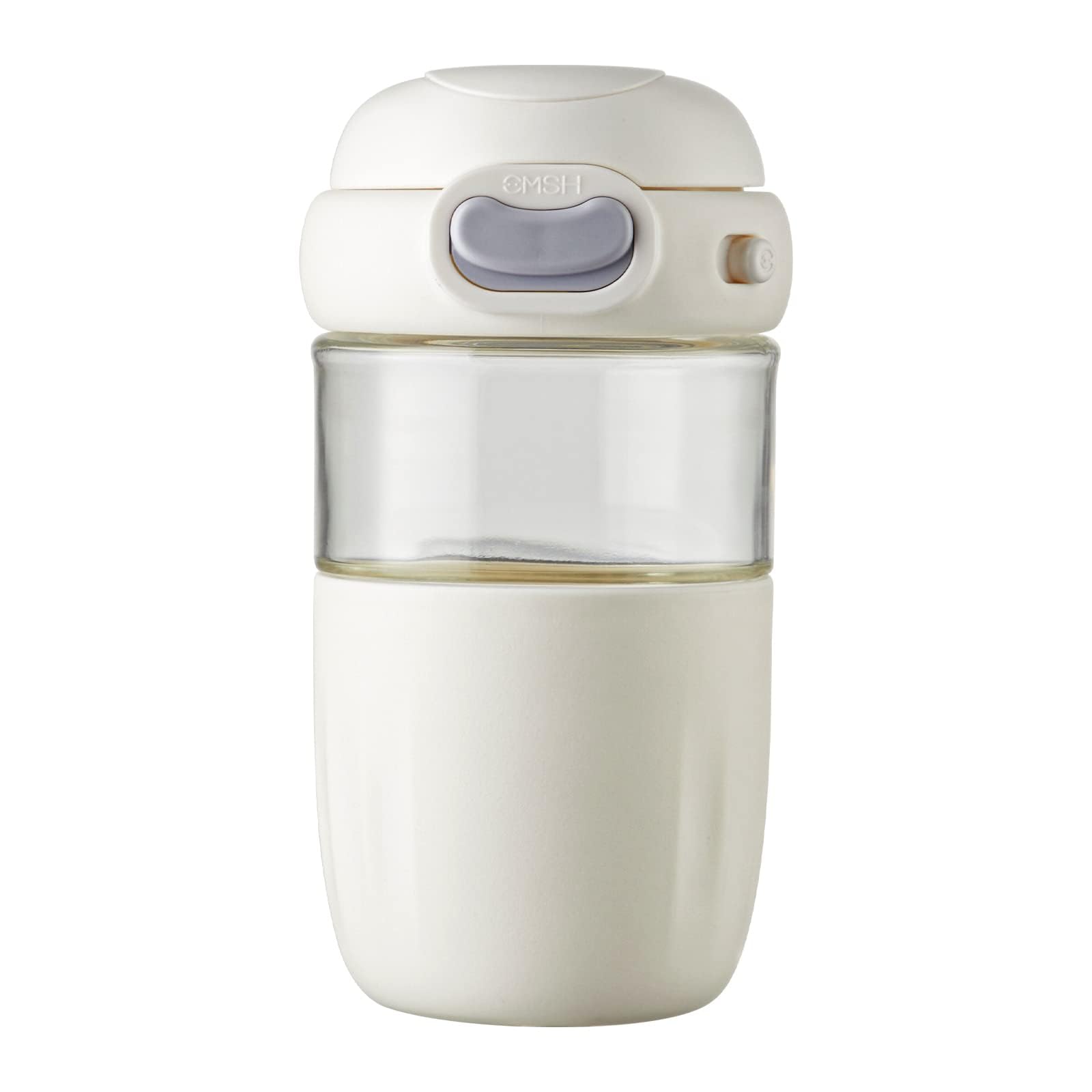 Azonee Reusable Coffee Cup, 16 oz Clear Glass Travel Mug with Flip-open Lid, 100% BPA Free, Microwave Safe, Anti-slip Silicone Sleeve (White)