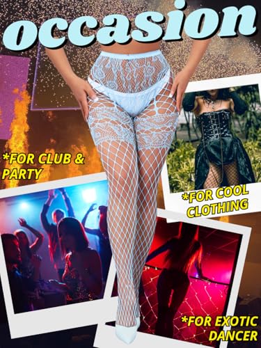 Image of ChiaoLezhee Sexy Wide Fishnet Tights, Floral Lace Garter Stockings For Women, Fishnets Fish Net Fits 0-18