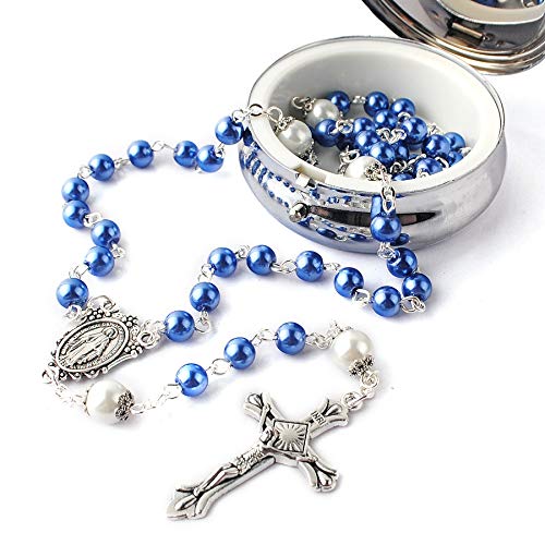 image for HanlinCC 6mm Glass Pearl Beads with 8mm Our Father Beads with Caps Ros