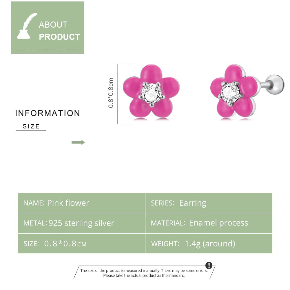 YCTTKDD Sterlingsilber-Schmuck, 925er-Sterlingsilber, rosafarbene Blumen-Ohrstecker, blühende Blumen mit brillanten CZ-Ohrsteckern für Frauen, Schmuckgeschenk