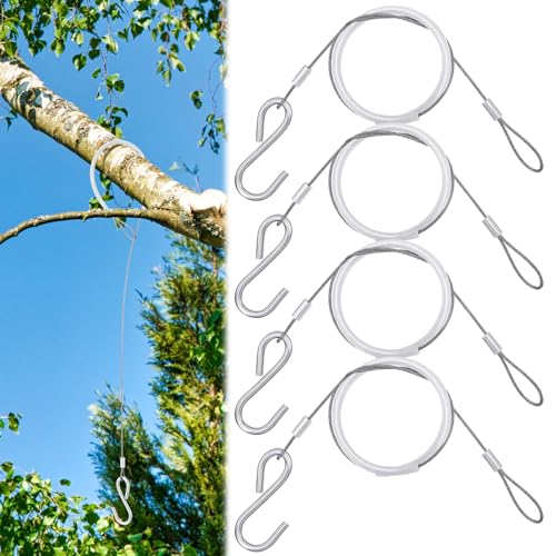 Otoolling 4pcs Bird Feeder Hanger for Tree with S-Hook Hanging Cable Tree Limb Protector with Silicone Sleeve Flexible Stainless Steel Cable for Heavy Bird Feeders Plants Baths (19.29inch)