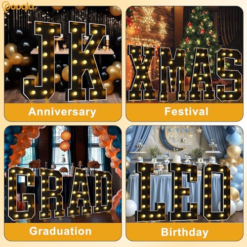 Image of Pooqla 4FT Marquee Light Up Letters, Black Large Letter R Party Decorations | LED Marquee Letters 4 Feet Tall, Black Giant Mosaic Letters Gift for Boys Men Birthday Anniversary Wedding Decoration