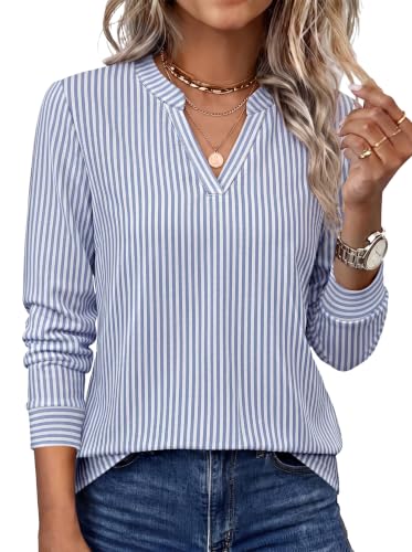 WIHOLL V Neck Business Casual Tops Fall Blouses Trendy Long Sleeve Shirts