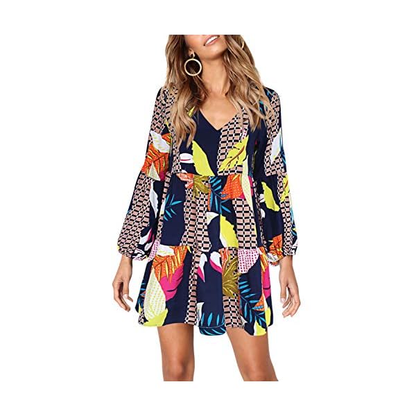 Amoretu-Women-Summer-Tunic-Dress-V-Neck-Casual-Loose-Flowy-Swing-Shift-Dresses Amoretu Summer Dresses for Women 2023 Soft Loose Tunic Fall Dress Geometry M