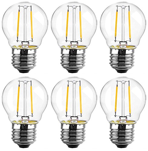 6PACK Vintage LED Filament Bulb G45-2W LED Light Bulb, Medium Screw E27 Base, Clear Warm White 2700K, LED Edison Bulb 20W Equivalent, 220VAC, Dimmable