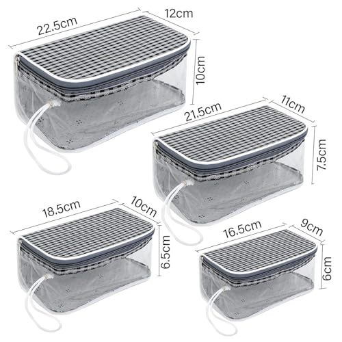 Image of Storite Set of 4 Travel Pouch Bags - Clear PVC Toiletry, Cosmetic & Storage Organizer Bags for Travel, Gym, Makeup & Daily Use Waterproof Zipper Bags