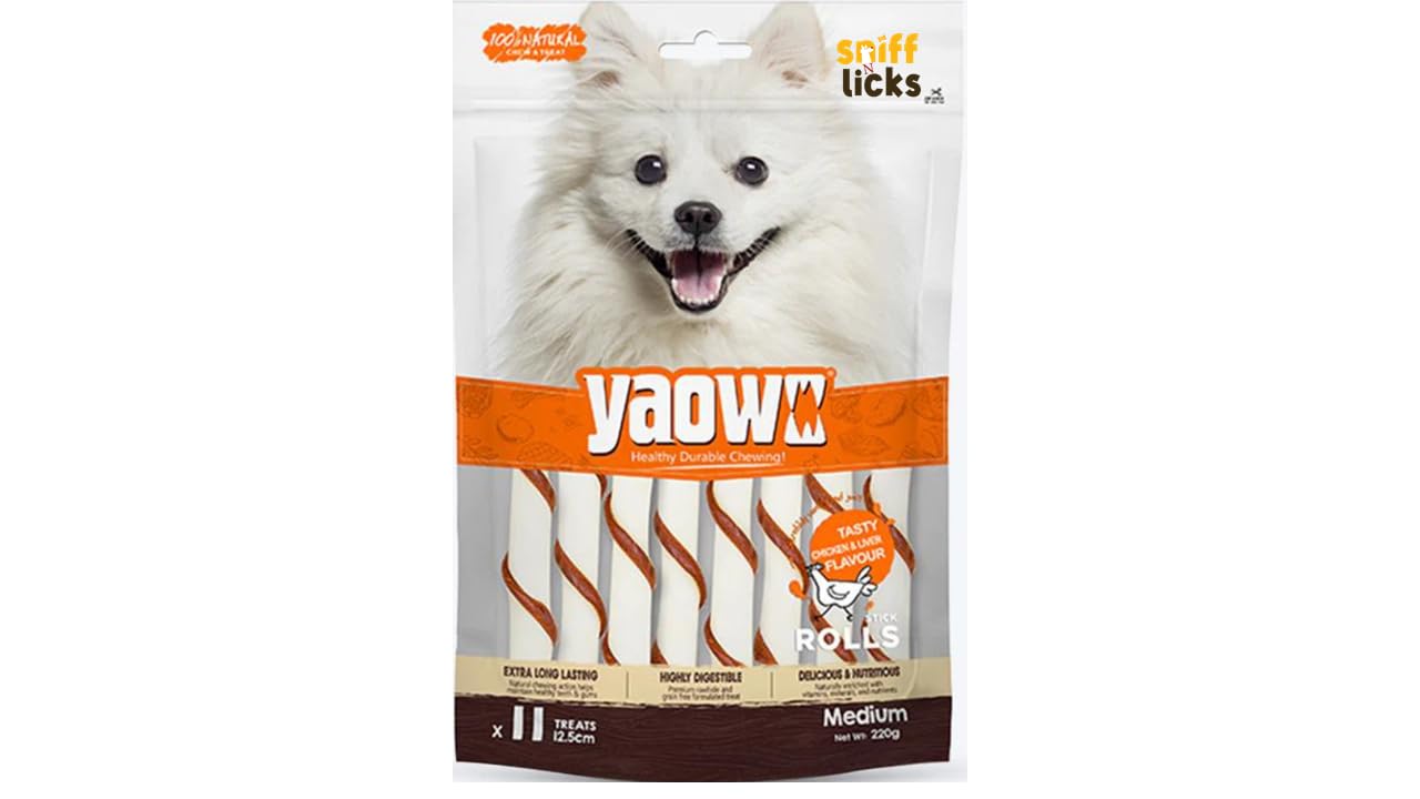 Gnawlers Sniff N Licks Yaowo All Natural Dog Rawhide with Chicken Inside, 100% Digestible & Durable, Healthy Teeth Strong Bones and Joints, 5` Stick Roll (220gm x 2) (B0CW997HGY) Amazon Price History, Amazon Price Tracker