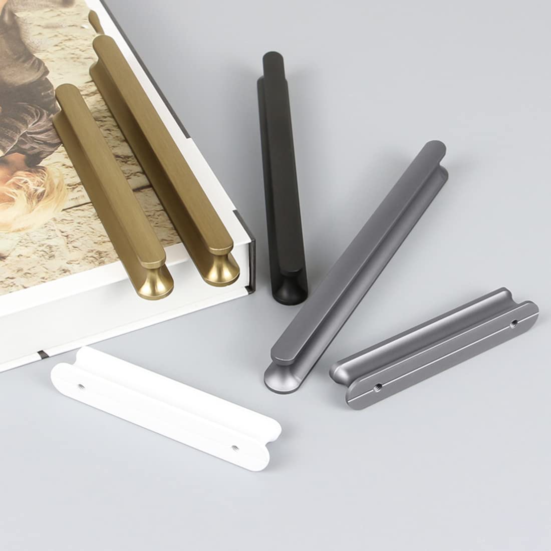 Kastgrepen, zwart, meubelgreep, profielgreep, aluminiumlegering, ladeknoppen, deurgreep, trekknoppen voor slaapkamer, keuken, kledingkast, met schroeven (gatafstand 128 mm), 2 stuks