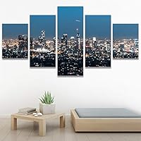 SIGNWIN 5 Panel Canvas Wall Art Building Cityscape for Home Decorations Ready to Hang - 60