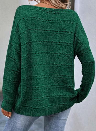 Image of SHEWIN Women's Sweaters Crew Neck Crochet Sweater Lightweight Knit Long Sleeve Tops Shirts Loose Fit Spring 2026