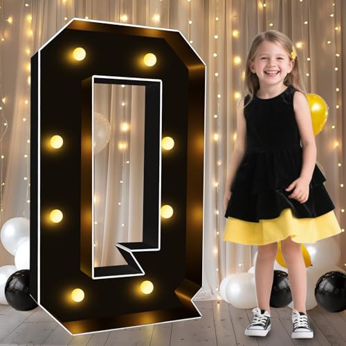 Image of Pooqla 3FT Marquee Light Up Letters, Black Large Letter Q Party Decorations | LED Marquee Letters 3 Feet Tall, Black Giant Mosaic Letters Gift for Boys Men Birthday Anniversary Wedding Decoration