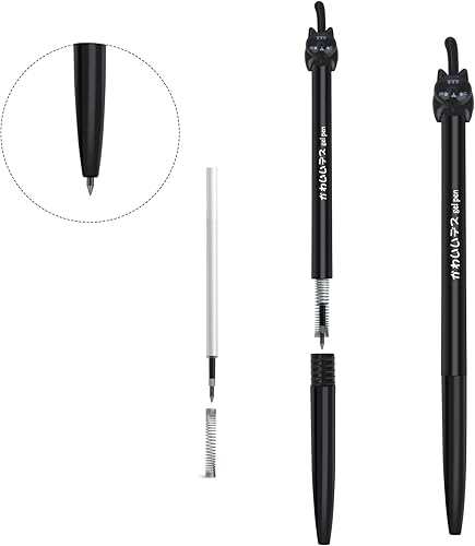 Miniatura 5 de Bolígrafos retráctiles de gel para gatos, tinta negra de punta fina de 0.020 in, bonitos bolígrafos divertidos de gatito para niñas, suministros de
