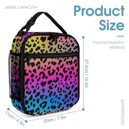 Backpack Bookbag Set Rainbow Cheetah Leopard Print Backpack with Lunch Bags and Makeup Bag Shoulder Bag with Lunch Box Storage Bags4