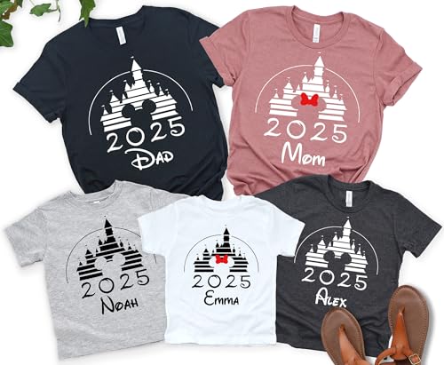 Family Matching Shirts with Names Custom Family Vacation Shirts 2025 Theme Park Matching Family Outfits Personalized Matching Family Shirts for Women Men Kids Family Trip Shirts