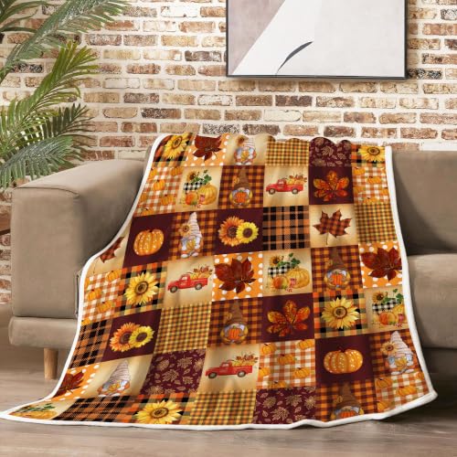 Manta de otoño, manta de felpa a cuadros, patchwork 50“x60” naranja miniatura 2