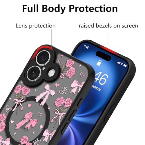 Image of KANGHAR Case for iPhone 16 Bows Bouquet Pattern | [Compatible with Magsafe] Cute Flowers Florals Protective Magnetic Case for Girls Women Men