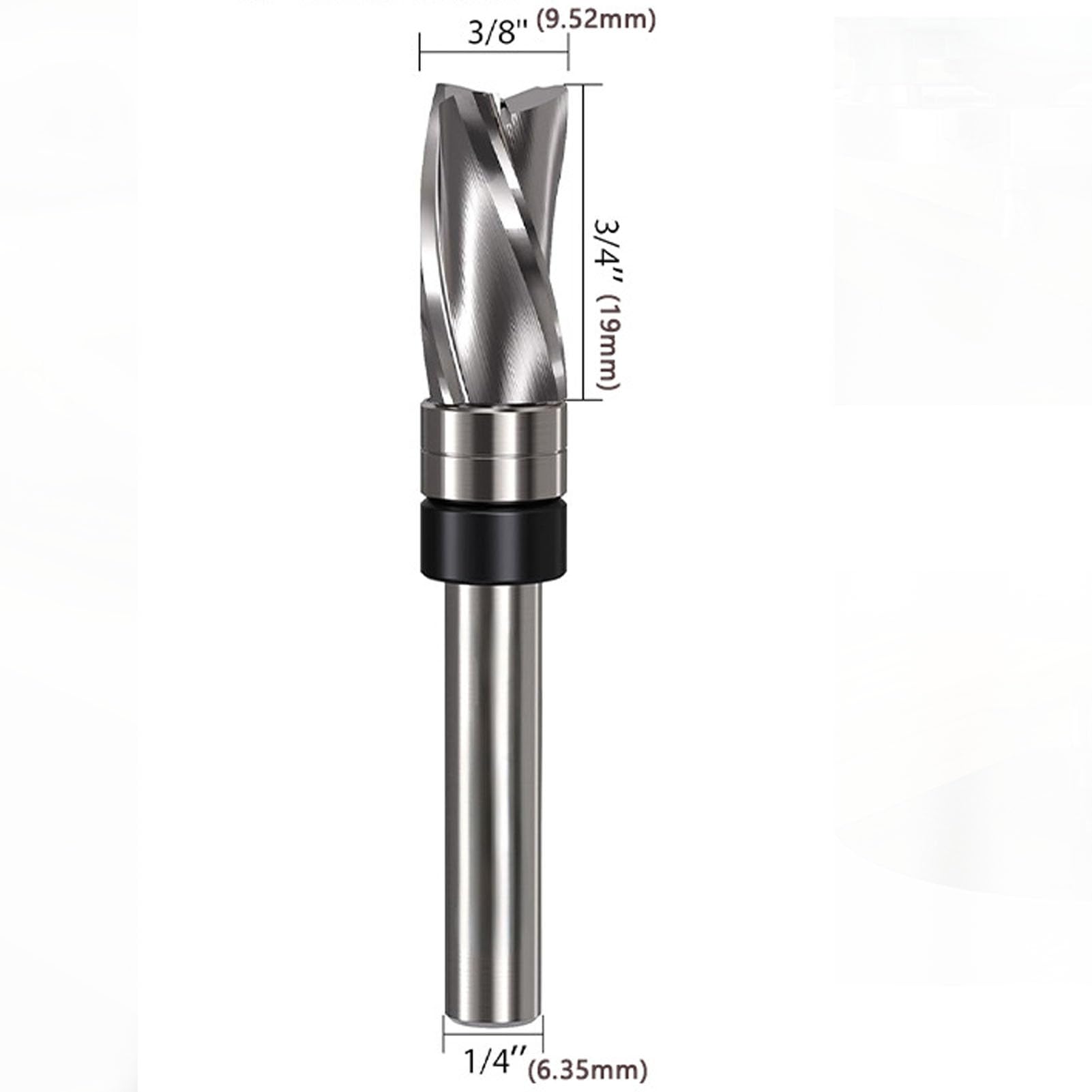 Eujgoov Fresa de Corte de 3/4 Pulgadas para Enrasar, 3/8 Pulgadas de Diámetro de Corte 3 Flautas de Descendente con Rodamiento Guía para Madera Contrachapada y Madera Maciza