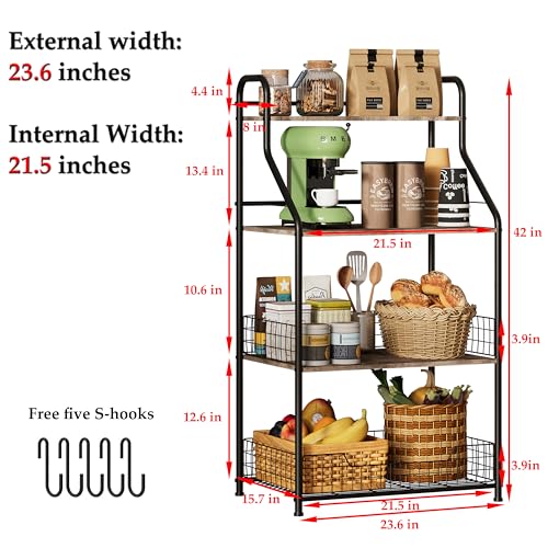 Microwave Stand with Storage 4-Tier, Bakers Racks for Kitchens, Coffee Cart Microwave Cart with Storage, Metal Bakers Rack with Storage, Coffee Cart with 5 S-Hooks - Thumbnail 6