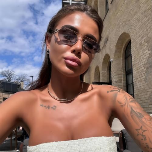 Image of Rmerom Retro Gold Metal Oval 90s Sunglasses for Women Small Chic Sunnies