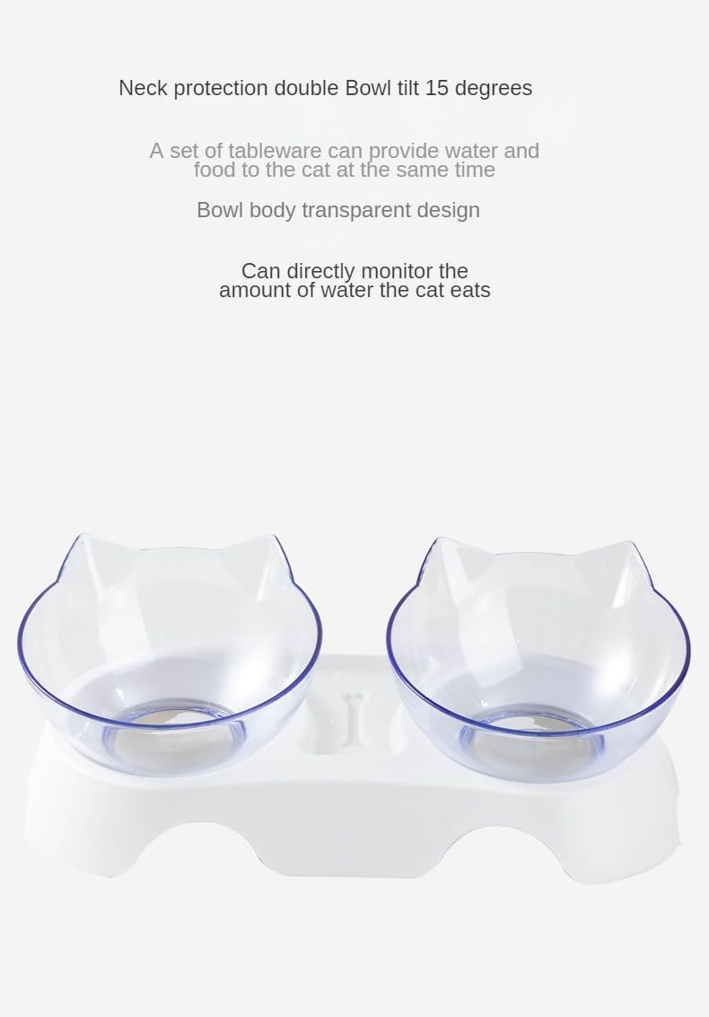Gamelle Double Chat Surélevée - Inclinaison 15°, Distributeur Eau 500ml, Facile à Nettoyer
