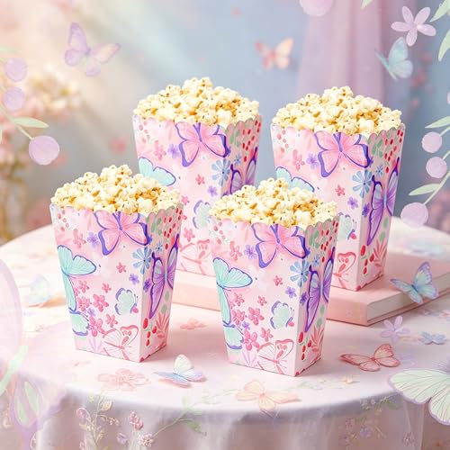 12 PCS Butterfly Popcorn Boxes Princess Party Favor Candy Boxes Treat Bags
