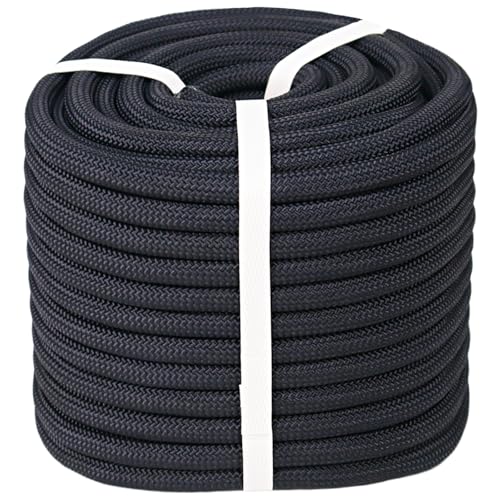 CRAYZA Double Braided Polyester Rope (1/2 in x 50 ft) Strong Arborist Rigging Rope 48 Strands for Tree Work Climbing Camping Sailing, Black