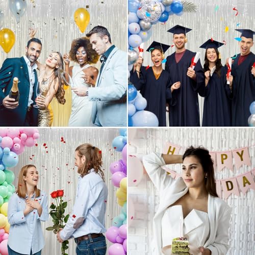 Image of White Foil Fringe Backdrop Curtain 2 Pack 3.3x8.2 Ft, White Tinsel Streamers Birthday Party Decorations Fringe Backdrop for Birthday Graduation Christmas Halloween Baby Shower Gender Reveal