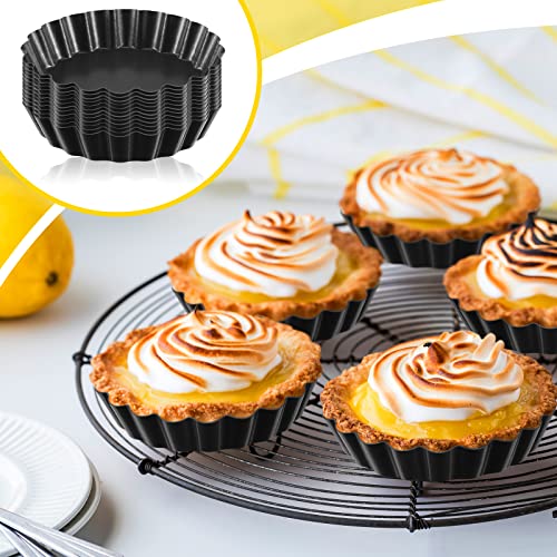 Tessco 16 Pieces Mini Tart Pans with Removable Bottom Nonstick Quiche Mini Pie Tart Pans Bakeware Mold Fluted Side for Pies(Black Gray Round,3 Inch) - Thumbnail 6