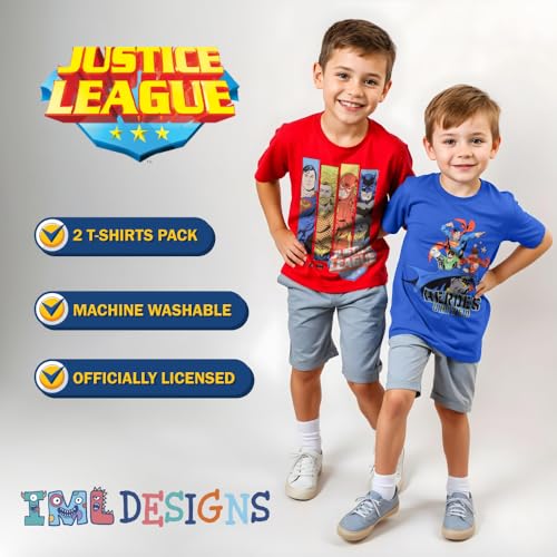 WARNER BROS Justice League Boys Graphic Tees Short Sleeve T Shirts Justice League Graphic Print T Shirt 2 Pack Boys Tees2