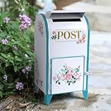 Vintage Wedding Mailbox Post Box Large Metal Wedding Decor Card Box Mail Boxes with Slot & Lid Flower Bird Design for Retro Antique Baby Birthday Shower Graduation Party Reception Gift