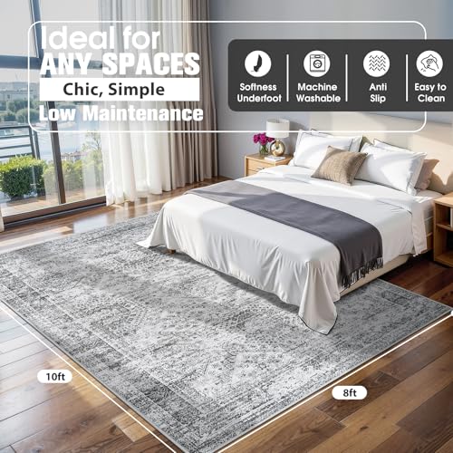 8x10 Area Rugs for Living Room Washable Bedroom Dining Room Grey - Image 2