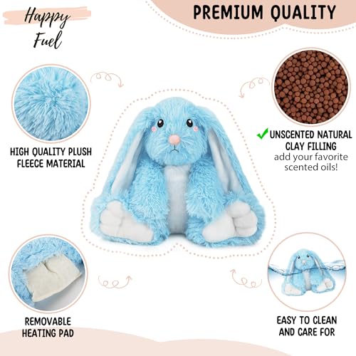 Image of Bunny Microwavable & Weighted Stuffed Animals - 1.5 Lbs Unscented Heating Pad for Period Cramps Pain Relief and Anxiety, Cute Bunny Plush Toys Gifts for Women Girls Adults and Kids by Happy Fuel, Blue