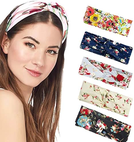 Diadema para mujer, diseño vintage con flores impresas, pañuelo e...
