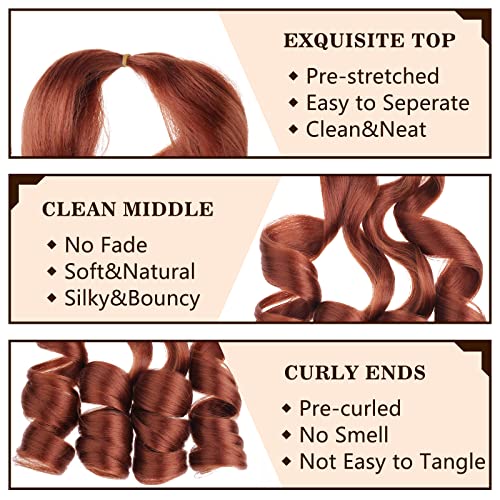 Cookoo 9 Packs 22 Inch Premium Bouncy Braids Hair French Curl Braiding Hair Ginger For Black Women Pre-Stretched Wavy Texture Braiding Synthetic Hair Extensions For Butterfly Locs 350# #TOP2