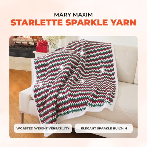 Image of Mary Maxim Starlette Sparkle Yarn, Medium Worsted Weight Yarn for Knitting and Crocheting, Acrylic Polyester Blend for Blankets, Clothing, and Decor, 196 Yards Orange