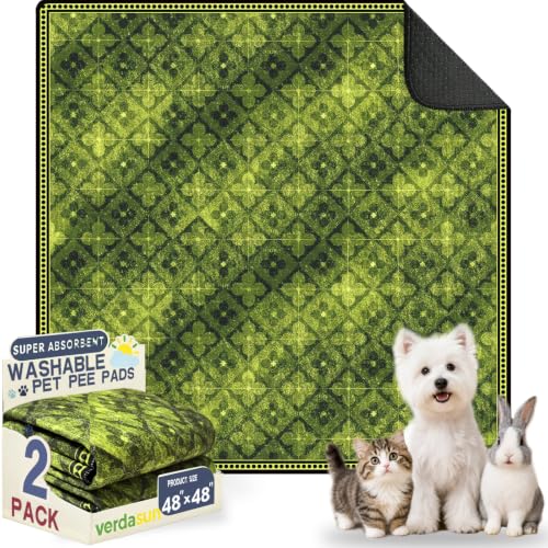 Image of Washable Pee Pads for Dogs, Reusable Puppy Potty Training Pads, Ultra-Absorbent Thick Waterproof Leak-Proof Non-Slip Pads & Mat for Crate, Playpen, Floor, Whelping & Housebreaking , 2 Pack 48 inchx48 inch