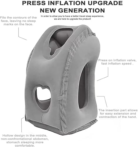 Miniatura 5 de Almohada inflable de viaje, almohada portátil en forma de U para avión multifuncional para cuello y cabeza, almohada de regazo para aviones, trenes,