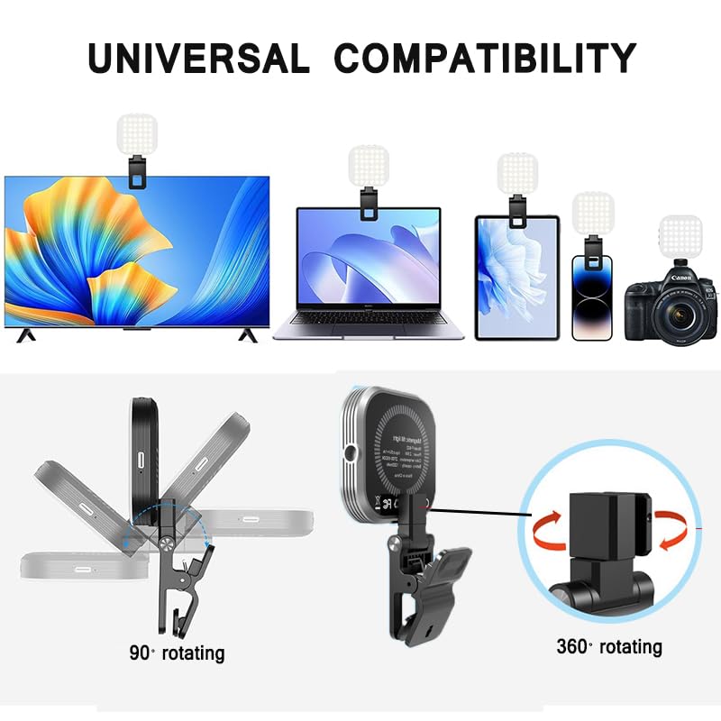 Lampe magnétique à selfie pour téléphone portable rechargeable avec 3 modes d'éclairage/10 niveaux de luminosité à clipser pour iPhone/Android/iPad Lumière pour maquillage TikTok Selfie Vlog