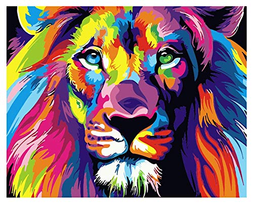 DIY Oil Painting by Numbers, Paint by Numbers Kit with Paintbrushes and Acrylic Pigment - 16 x 20 inch Colorful Lion